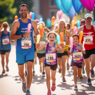 Dad and Daughters Running_Ultra Realisic 8K with popsicles