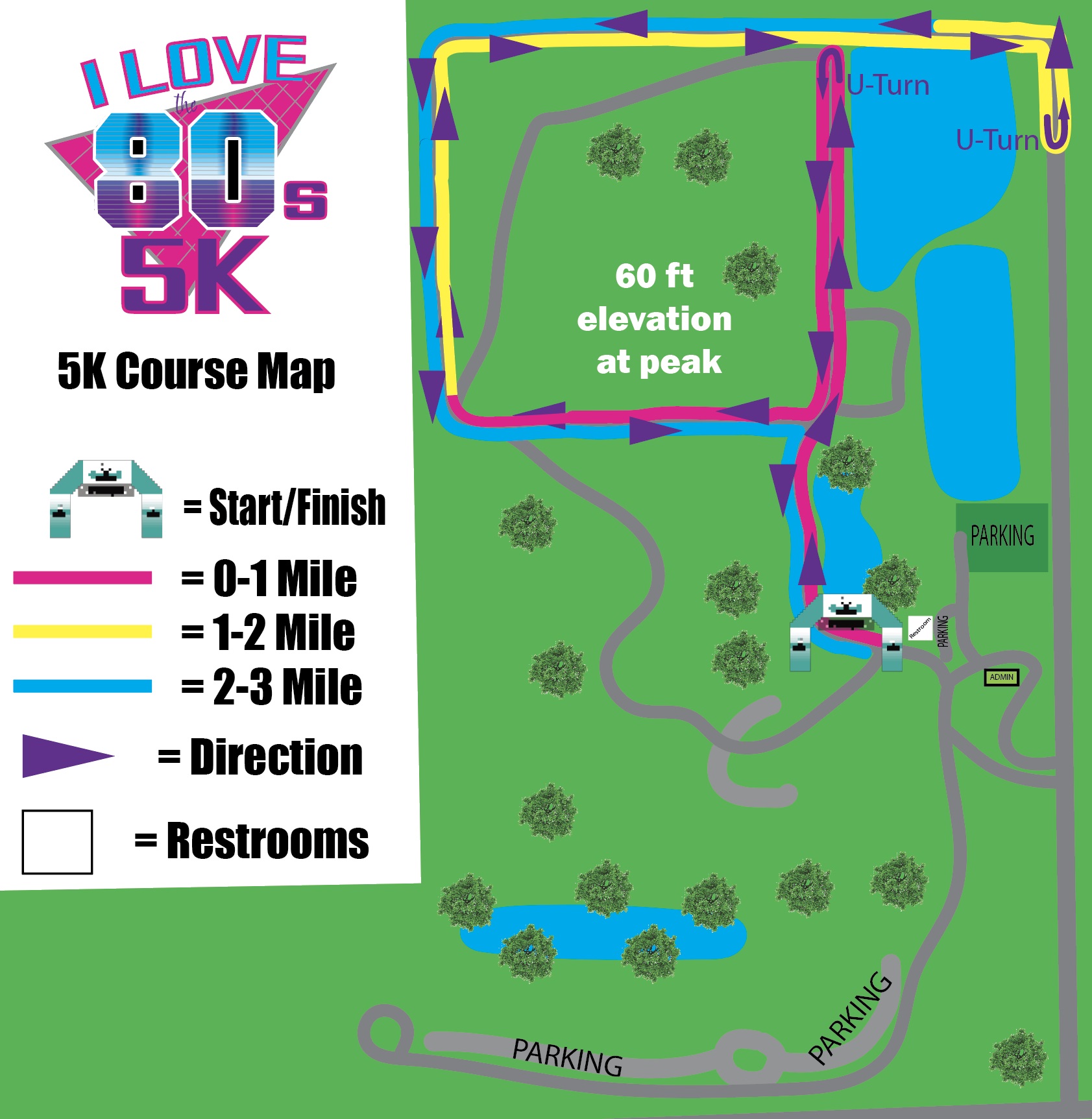 2024 I Love the 80s 5K_Course Map